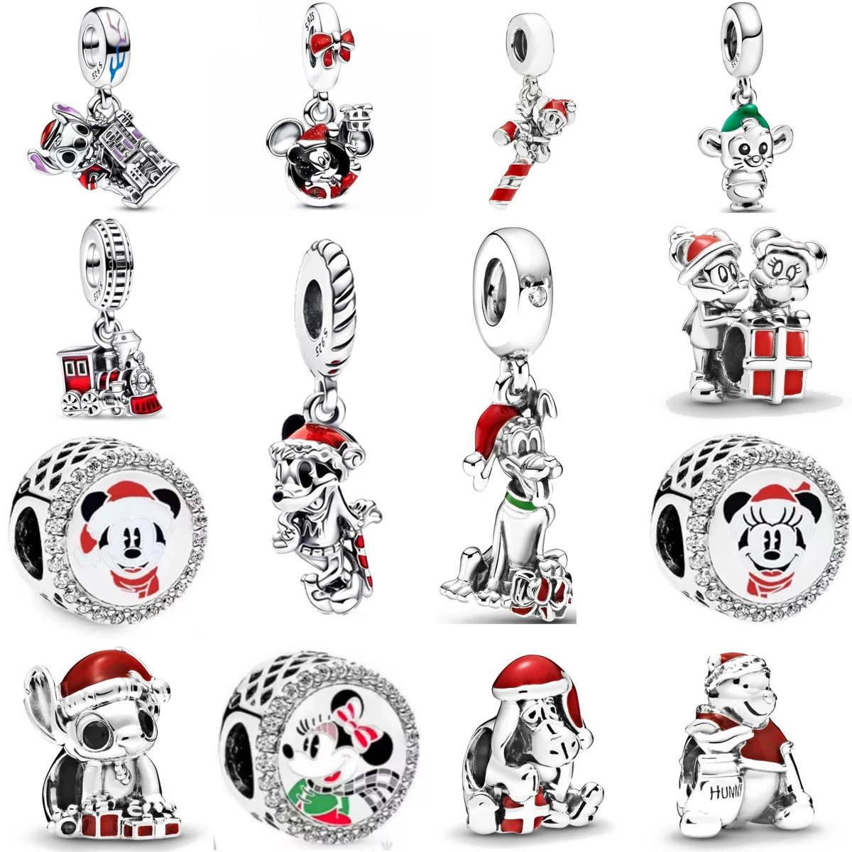 

Silver 925 Original Miniso Disney Christmas Series Charms Fit Bracelet Stitch Goofy Mickey Beads Charm For Women Jewelry Gift