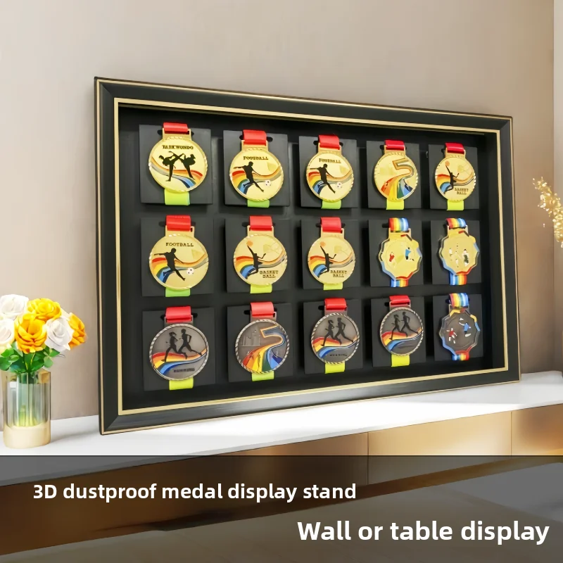 Marathon Medal Display Stand Wall Mounted Gold Medal Storage Frame Dustproof Display Box Modern Simple Style Rectangle PS Mat...