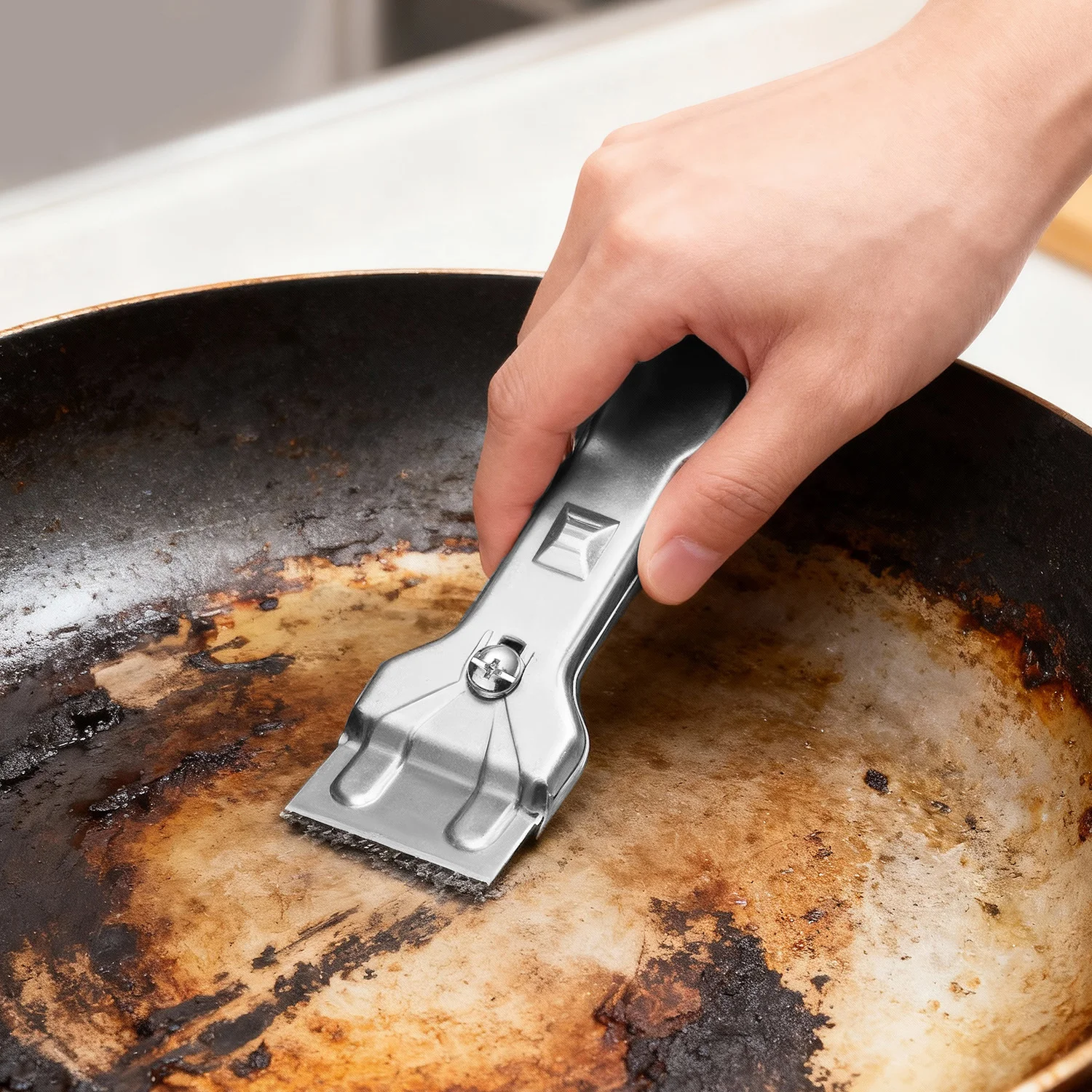 Raspador de Acero Inoxidable para Vidrio y Cerámica, Herramienta de Limpieza para Cocina, Paredes, Pisos y Ventanas con Cuchillas de Repuesto para Uso Doméstico