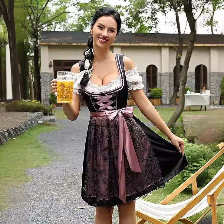 Color Cosplayer Beer Festival Women Dress Vintage Waist Waist Dress Maid Cosplay Costume Halloween Party Short Sleeved Dress Up