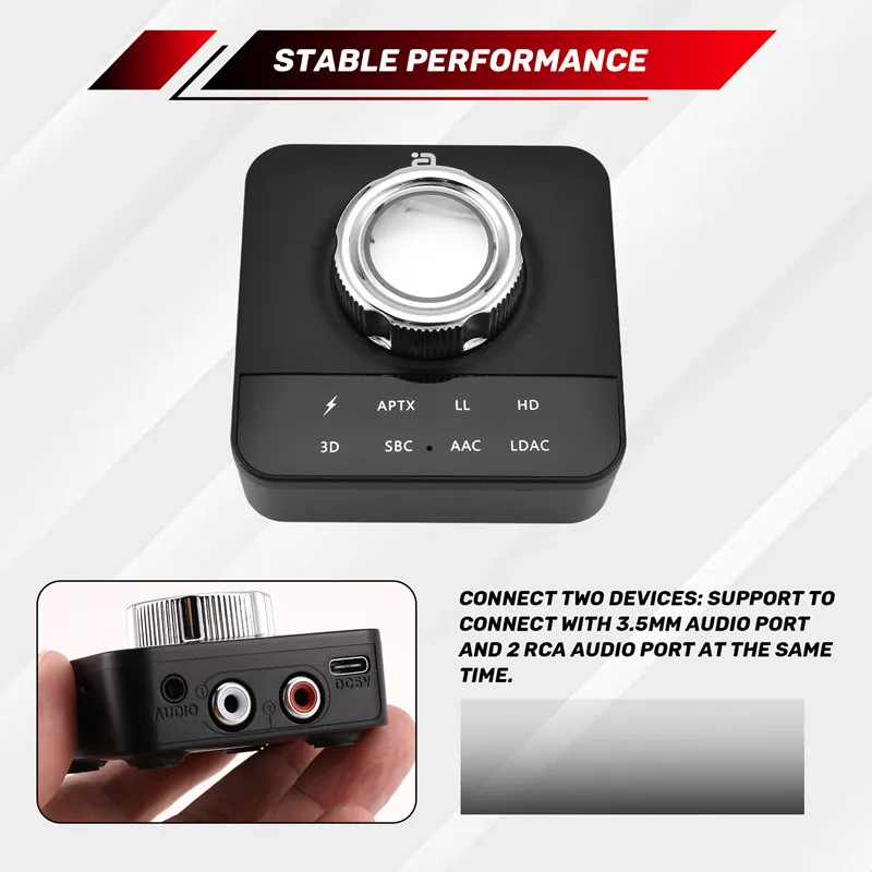 جهاز استقبال موسيقى بلوتوث 5.0 متوافق مع مع LDAC AAC 3D ستيريو Hifi محول صوت لاسلكي لـ RCA 3.5 مم AUX
