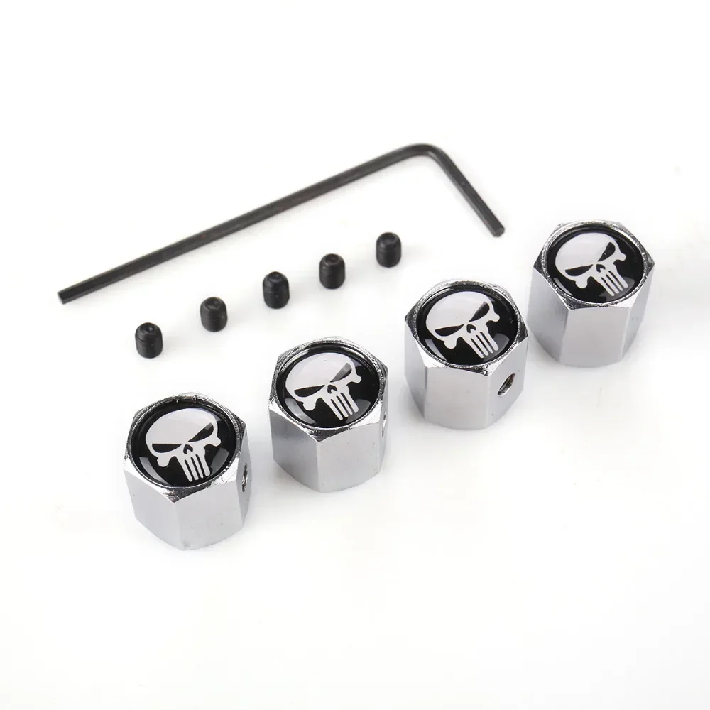 HOT Anti Theft Punisher Skull Emblem Car Wheel Tire Valve Cap Stem Air Cover Car Styling Truck Car Motorbike Accessories