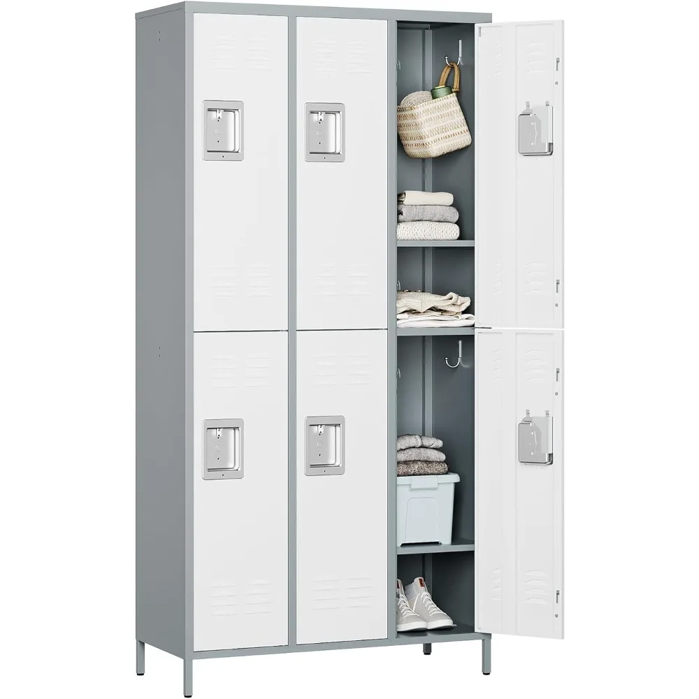 

Metal Locker，6 Doors Storage Lockers with Locker Shelves, Lockable Employees Metal Locker for School,Garage,Home,Office,Gym(Grey