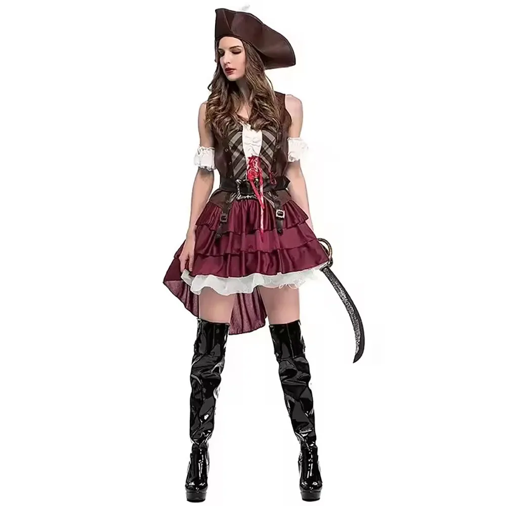

Pirate Costume Women Adult Halloween Captain Jack Dress Medieval Caribbean Cosplay Fancy Party Pirates Drama Stage Performance