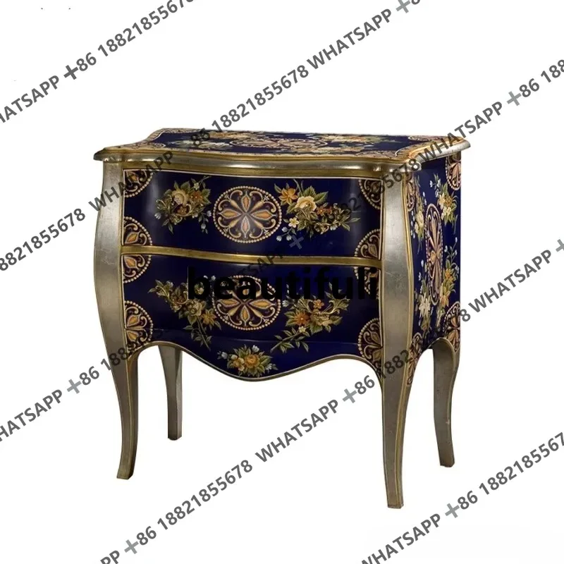 

RR French high-end light luxury solid wood dining edge, storage, Chinese hand-painted, floral entrance, foyer decorative cabinet
