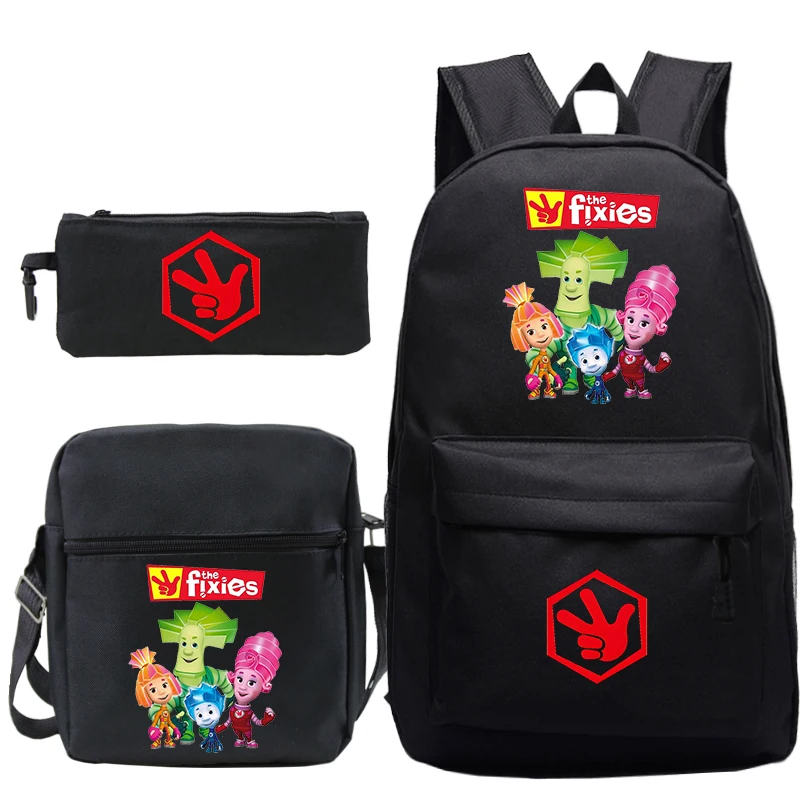 

3pcs The Fixies Printed Backpacks Funny Cartoon Schoolbag Shoulder Bag Pencil Case Kids Knapsacks Gifts for Student Rucksack