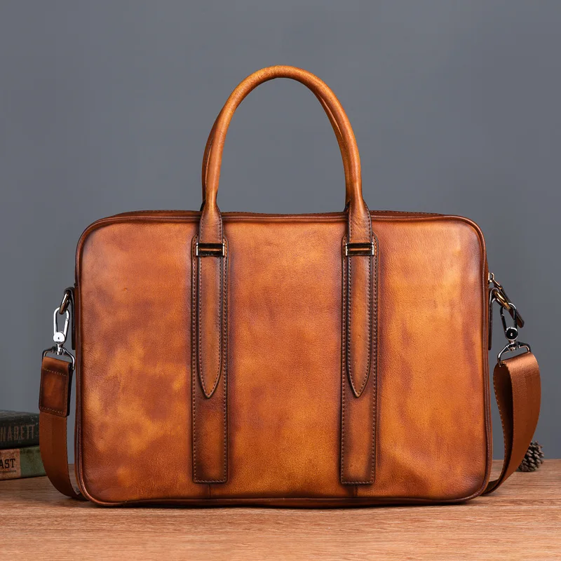 Business Men's Briefcase Genuine Leather Original Casual Handbag Man Vintage Shoulder Bag Brown Laptop Bag Male Office Bag