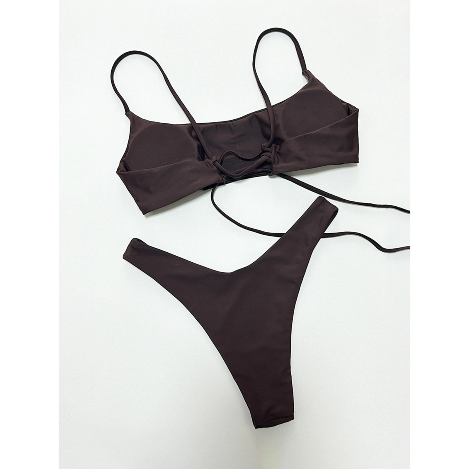 

Sexy Bikini Pure Color Separate Women's Swimsuit High Waist Five-Quarter Length Nylon Fabric Ladies' One-Piece Suit