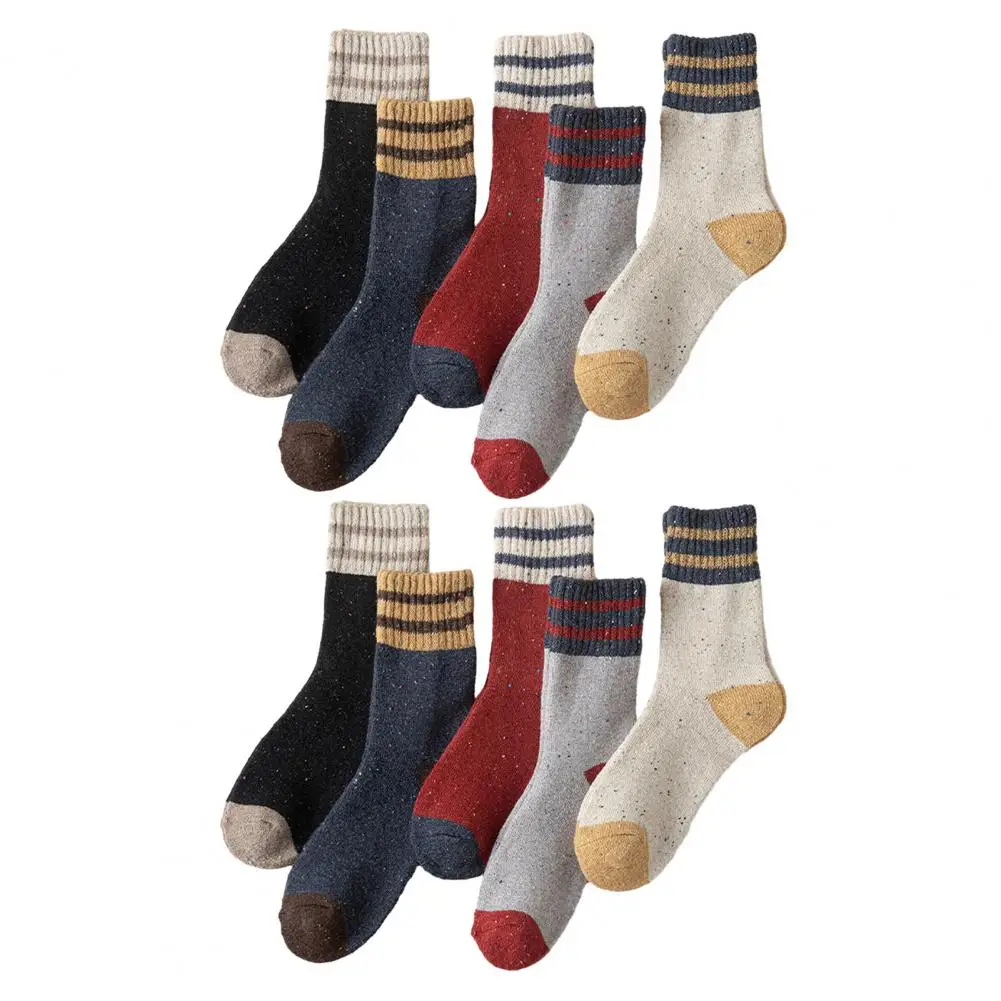 

Extra Loose Ankle Socks Soft Fleece Lined Women's Crew Socks 5 Pairs Striped Dot Pattern Mid-tube Socks High Elasticity