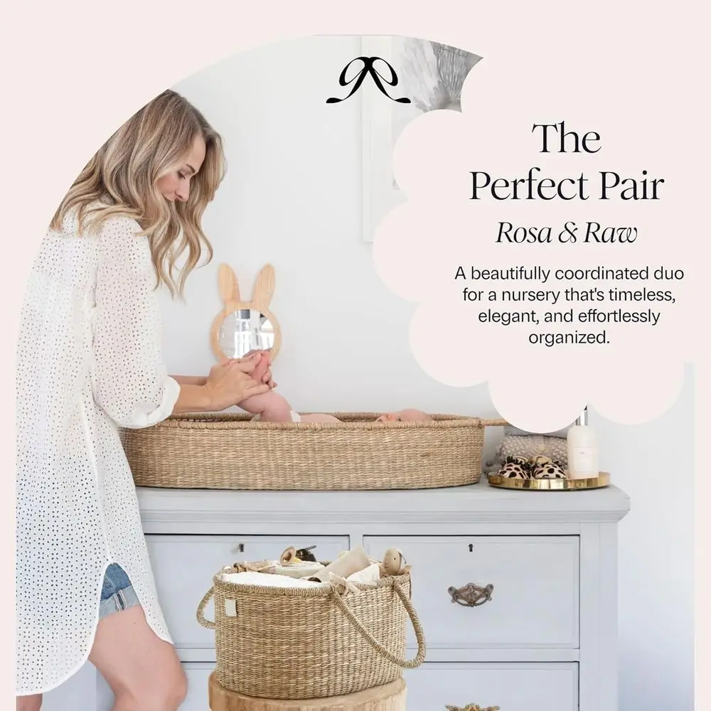 منظم علبة حفاضات الأطفال الفاخر - سلة من الأعشاب البحرية المصنوعة يدويًا مع مقسم من القطن - علبة الحفاضات الفاخرة والحسابات #5