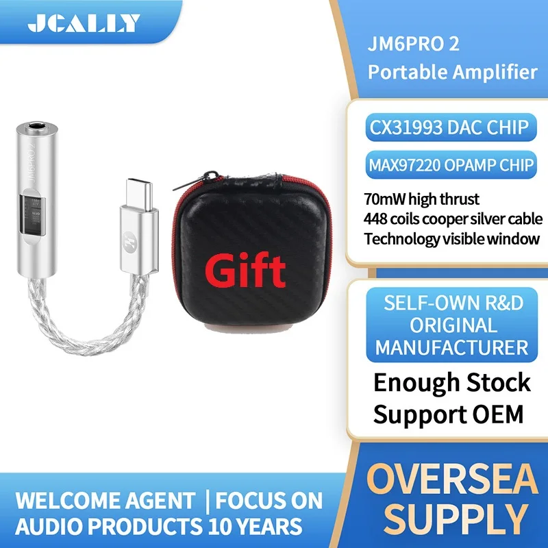 JCALLY JM6 PRO2 Type-C To 3.5mm CX31993 MAX97220 Digital Audio Portable Hifi DAC Mobile Headset headphone Decoding Amplifier