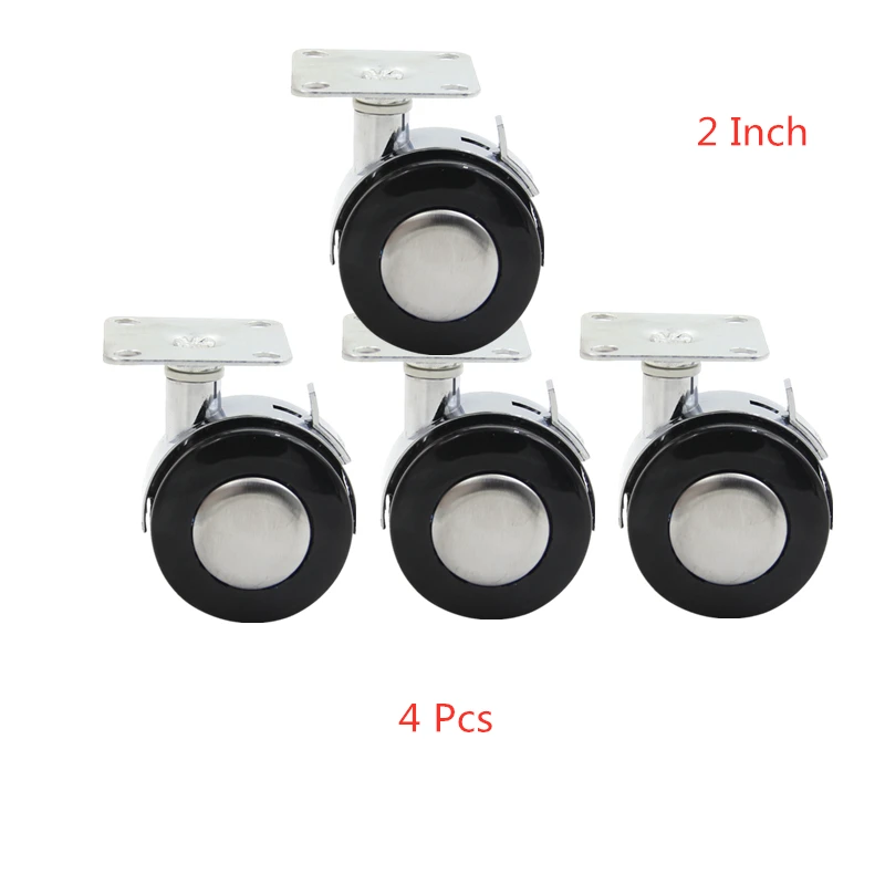 

4 Pcs/Lot 2 Inch Cabinet Caster Tea Table Pulley With Brake Universal Wheel Computer Flat Alloy