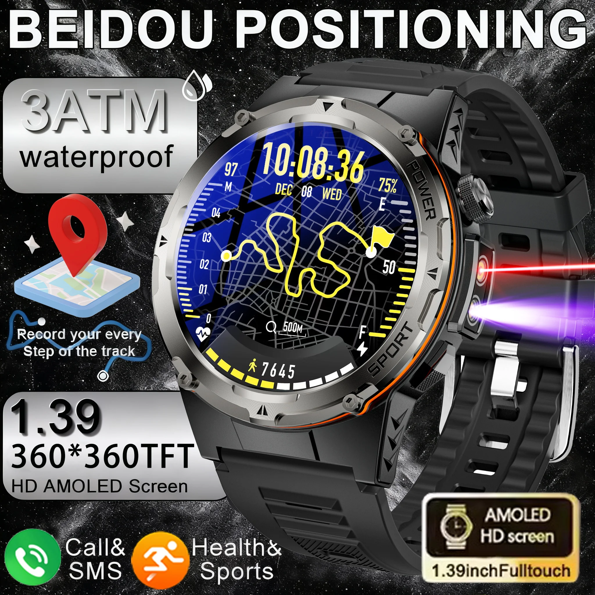

2025 New GPS Smart Watch AMOLED Screen 3ATM Waterproof Fitness tracking Heart Rate BT Call Professional Sports Smartwatch 650Mah