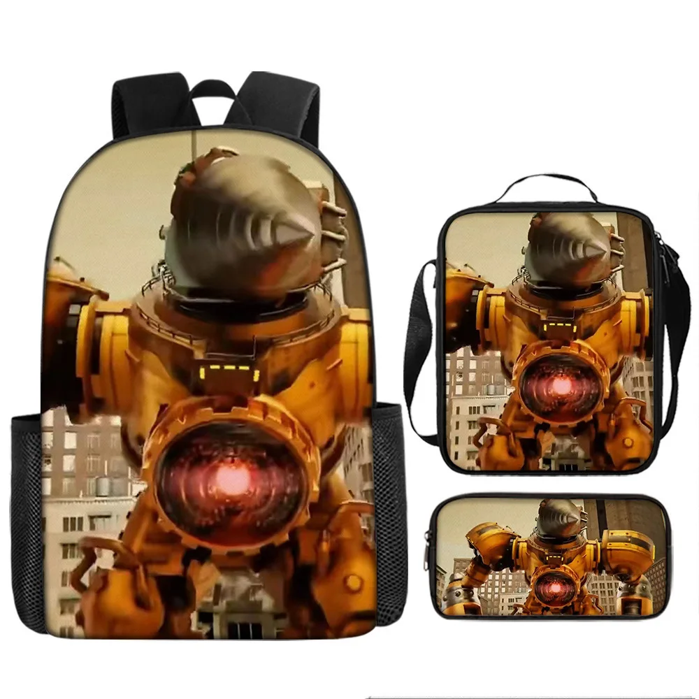Trendy Titan Electric Driller Skibidi toilet 3D Print 3pcs/Set School Bags Daypack Backpack Crossbody Lunch bag Pencil Case