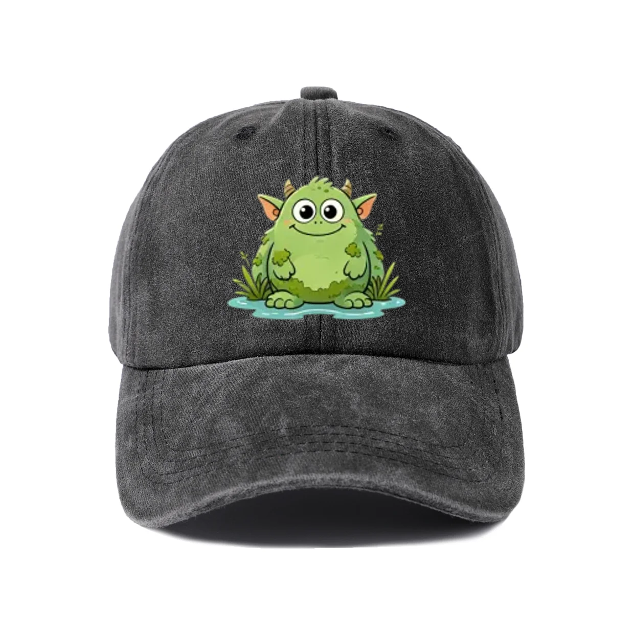 Cute Green Frog Graphic Baseball Cap, Vintage Washed Adjustable Unisex Dad Hat, Everyday Gift