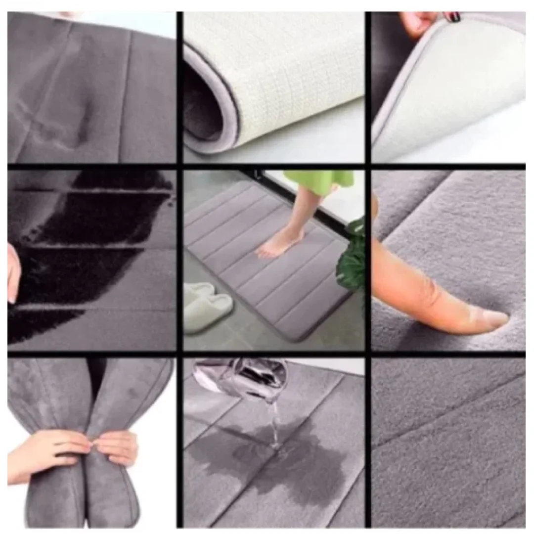 Memory Foam Coral Fleece Bath Mat, Absorbent Non-Slip, Stain-Resistant Floor Mat for Kitchen & Entrance