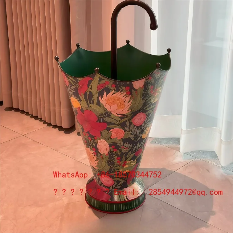 L Large Capacity Umbrella Storage Rack Drain Rack At The Entrance of The Entrance Vintage Printed Umbrella Bucket