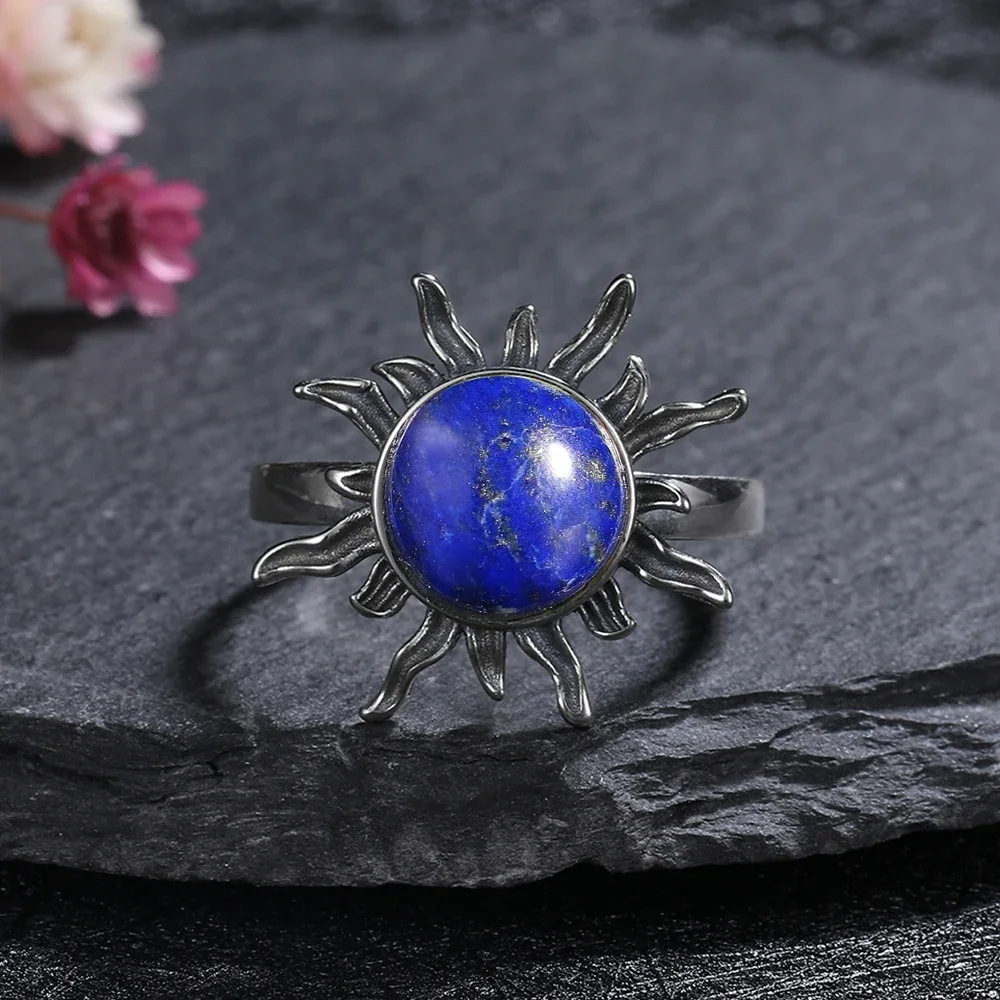 Unisex 10mm Natural Labradorite Ring in 925 Silver