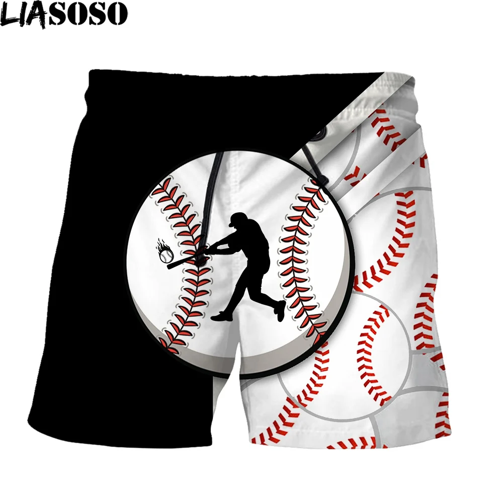 LIASOSO 3D Print Men's Shorts Baseball Player Softball Stitching Contrast Color Design Summer Beach Outdoor Running Short Pants