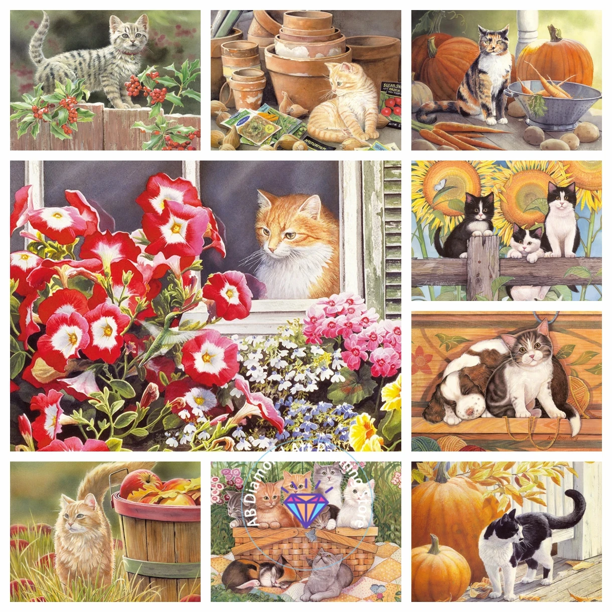 

AB Diamond Painting 5D DIY Mosaic Animal Cartoon Kitten With Pumpkin Cross Stitch Embroidery Jewelry Kit Bedroom Decoration Gift