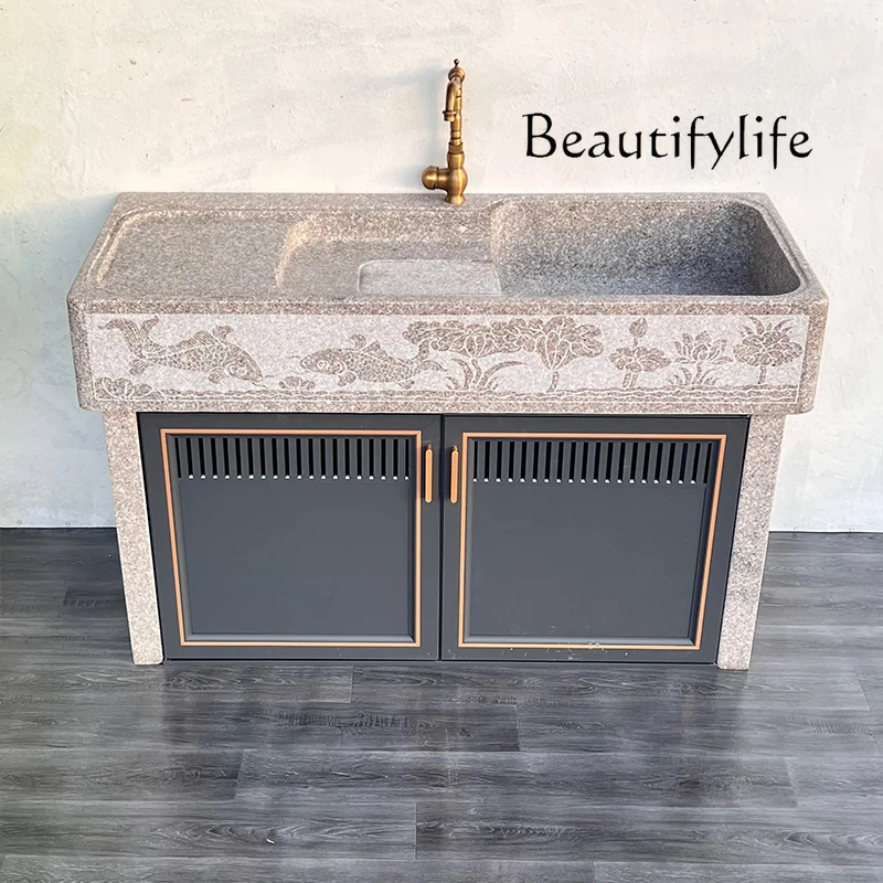 

Outdoor courtyard wash basin with rubbing board granite pool marble laundry pool integrated wash basin