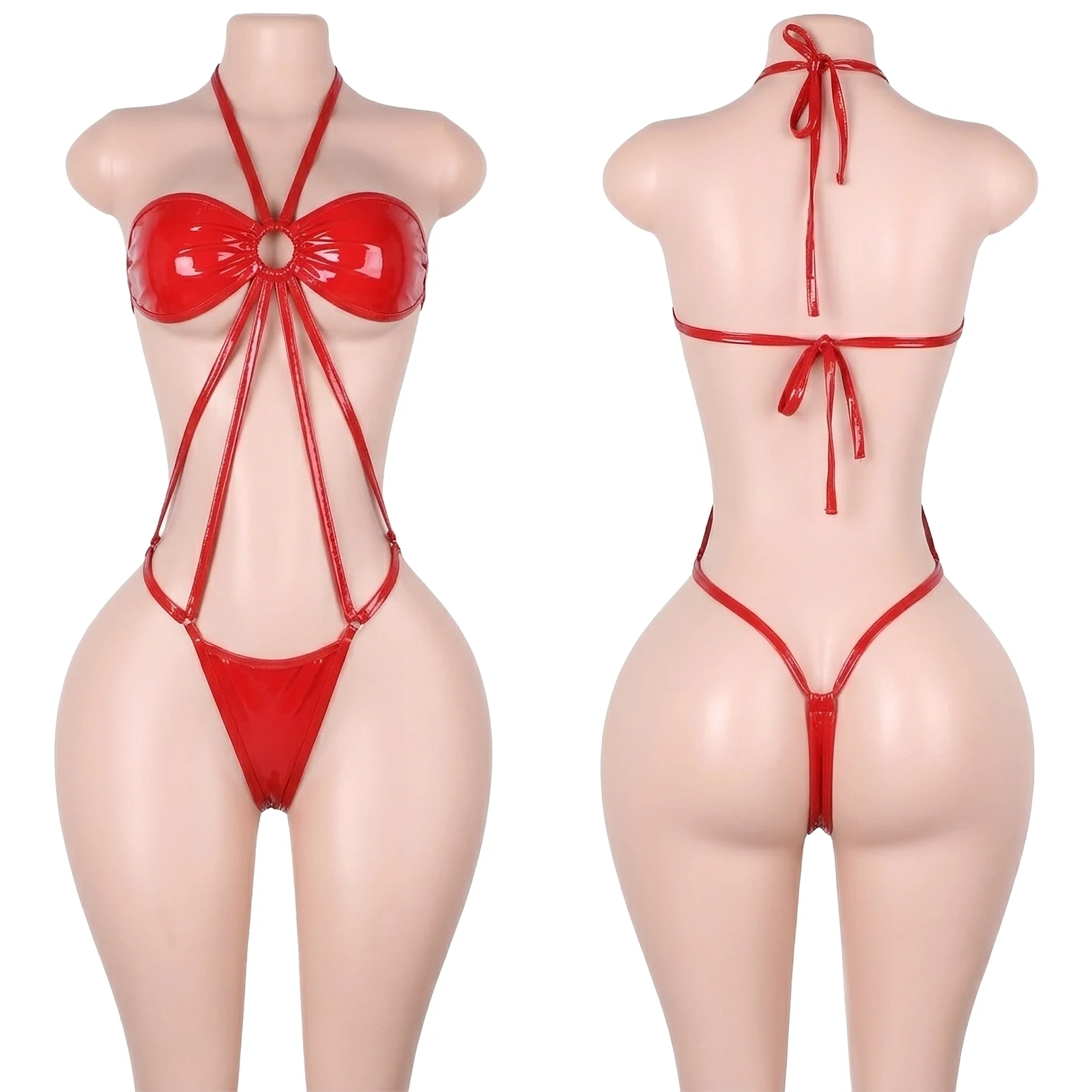 Wholesale Exotic Dance Wear Wet Look Bodysuits G-String Nightclub Stage Costumes Glossy Stripwear Vinyl Lingerie Sets