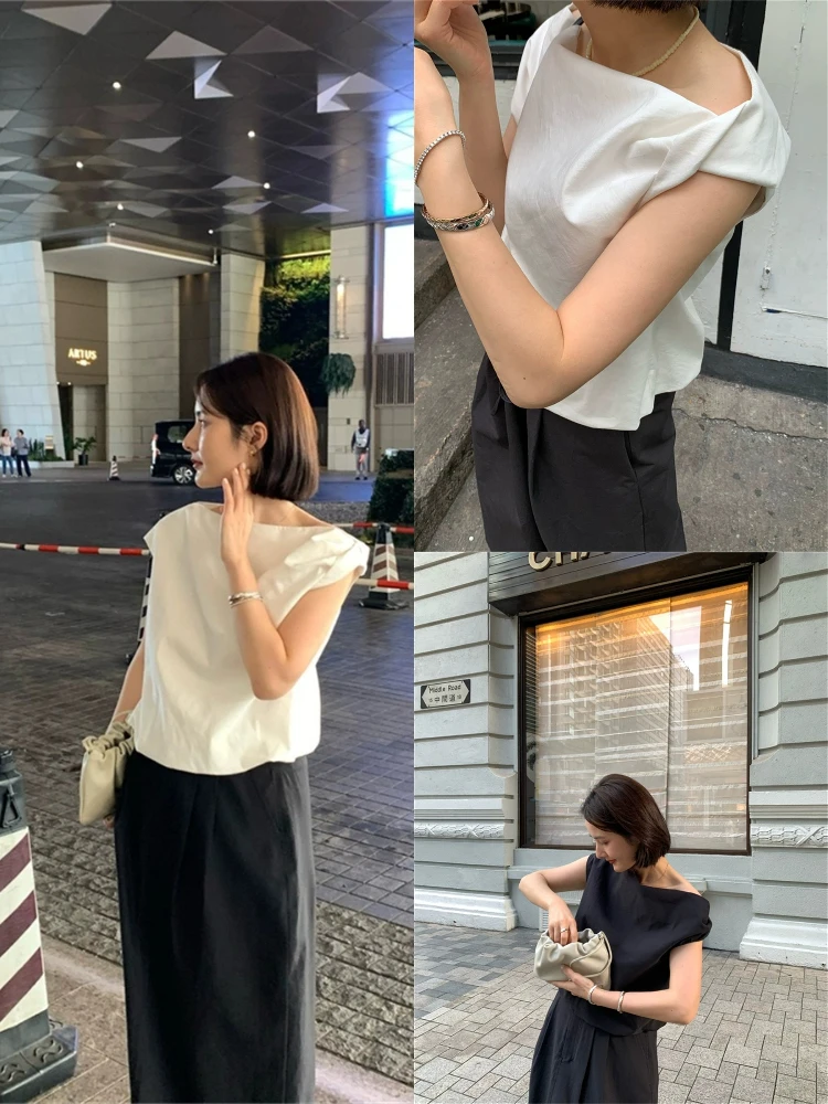 

Женский летний топ в стиле ретро с асимметричным принтом Svel irt, простой дизайн, свободный крой, однотонный повседневный топ