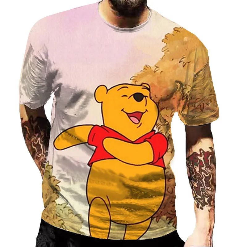 Disney Winnie the Pooh Cute Cartoon Figures Women's  Tees Tops Men Casual Clothes Fashion Disney Brand Summer Streetwear T-shirt