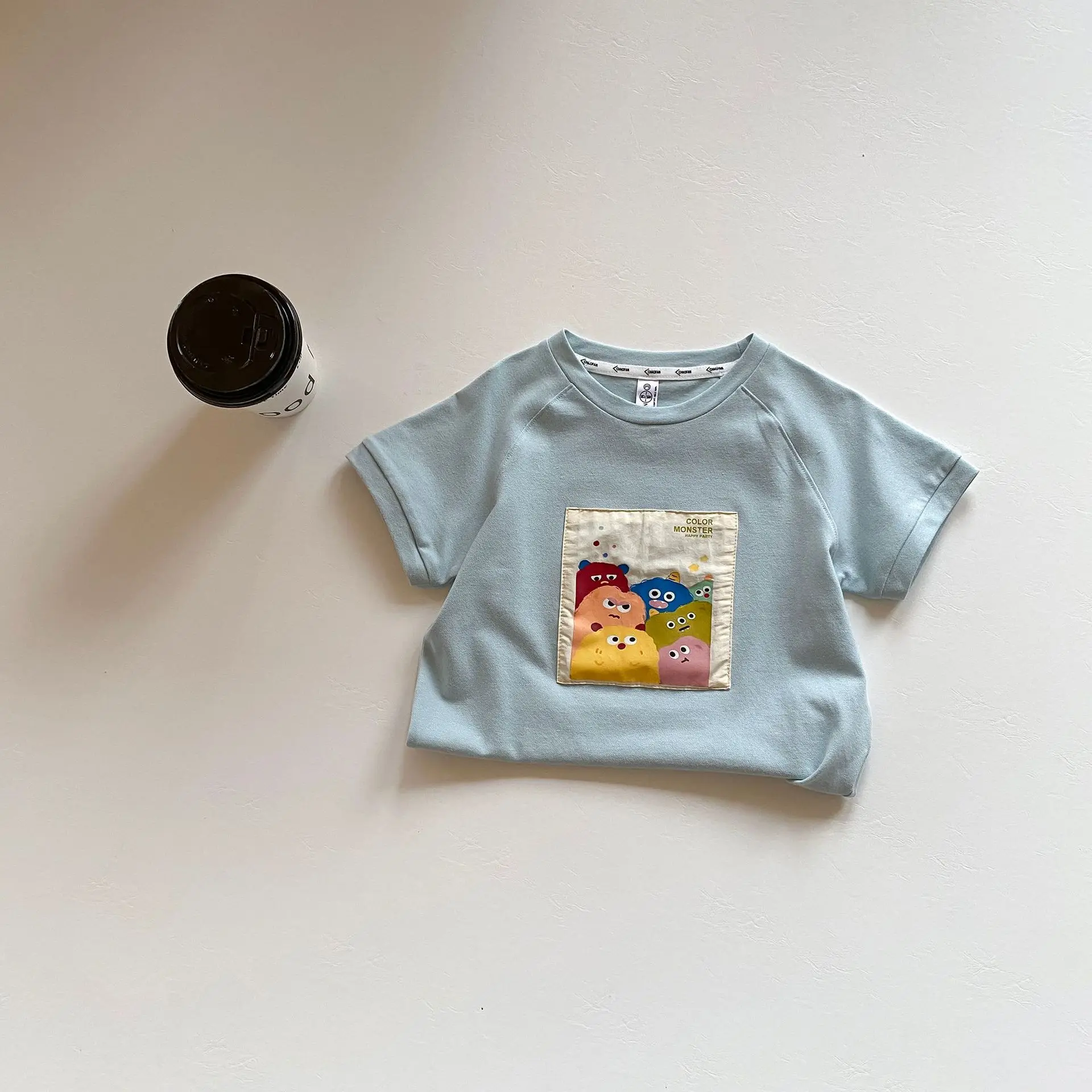 2024 Summer Boy Girl Children Cartoon Short Sleeve T-shirt All-match Baby Patch Casual Tees Cute Kid Cotton Tops Toddler Clothes