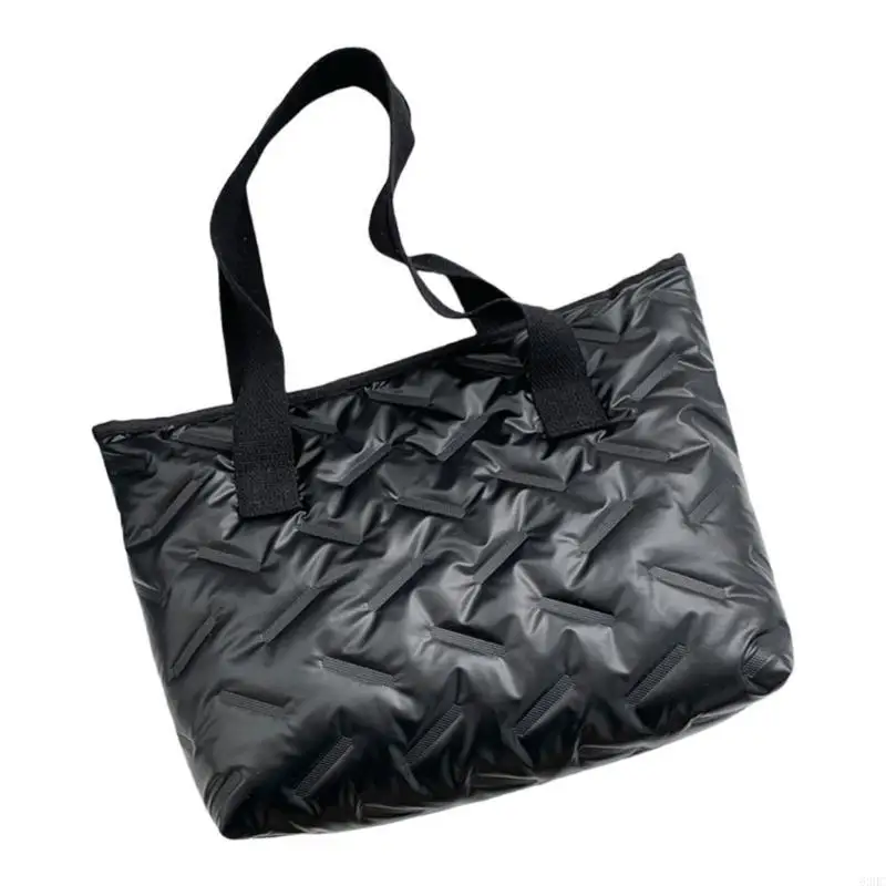 

63HC Casual Solid Color Female Shoulder Bag with Spacious Interior Water Resistant PU Leather Quilted Puffer Underarm Handbag