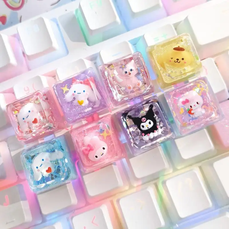 Cute Sanrioed Kuromi My Melody Hellokitty Pochacco Cinnamoroll Single Translucent Resin Keycap Mechanical Keyboard Diy Gift