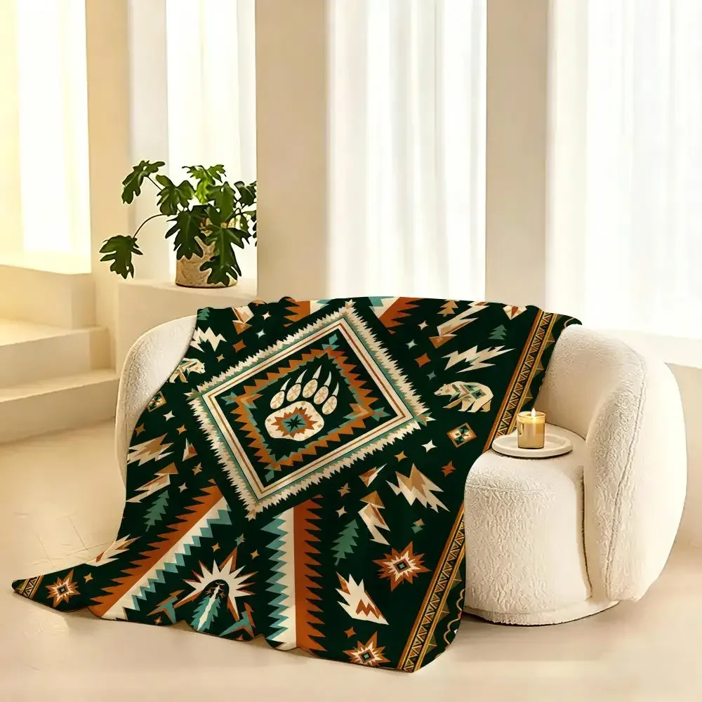 Fun Tribal Diamond Art Throw 240g Lightweight Flannel Blanket, Soft Skin Throw Blanket for Sofa Bedroom