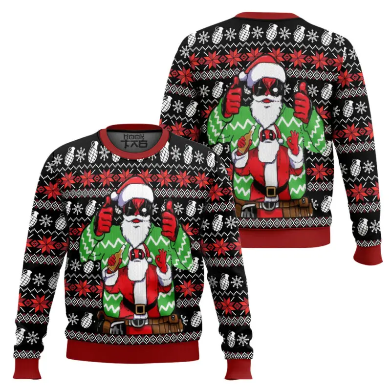

Marvel Deadpool Santa Claus Funny Double Styles Christmas Ugly Sweater Snowflake Red Festival Atmosphere Creative Trendy Fun
