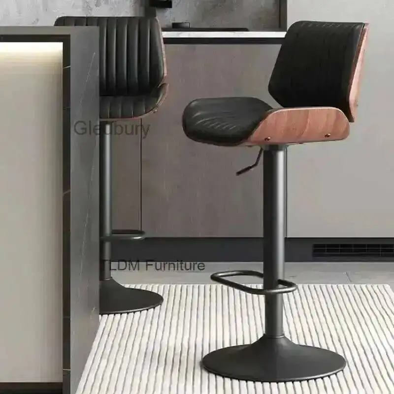 

Роскошный деревянный барный стул в скандинавском стиле с кожаной обивкой, дизайнерский современный простой стул-скамья для кухонной зоны/барной стойки