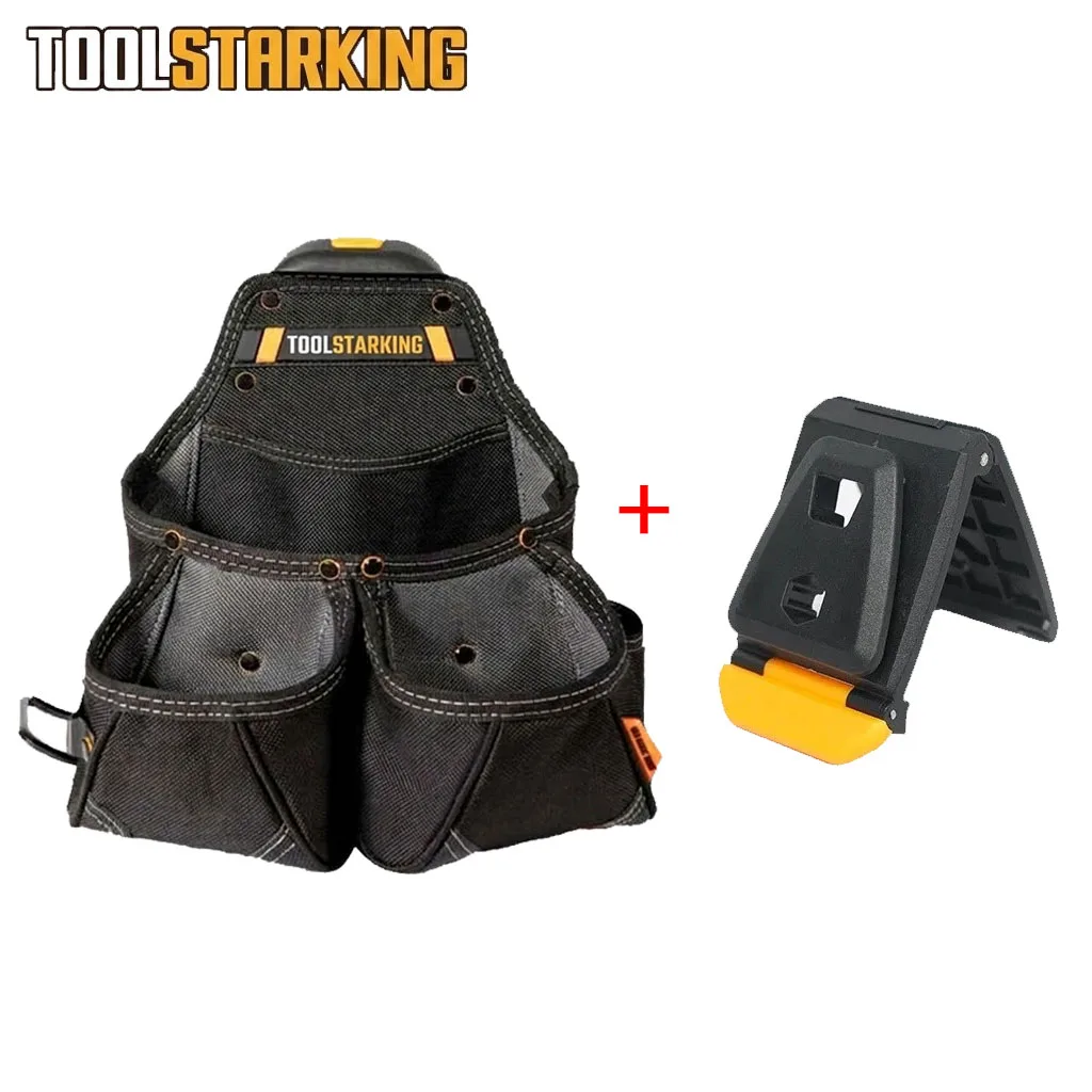 TOOLSTARKING  TSK-02 Double Pocket Waist Tool Pouch + Quick Release Clip, Oxford Bag for Electrician Carpenter Builder
