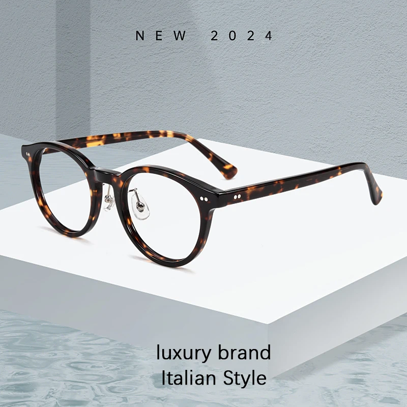 2024 Vintage Round Acetate Glasses Frame Men Retro Trending Decorative Eyeglasses Frame Women Luxury Brand Fashionable  Eyewear