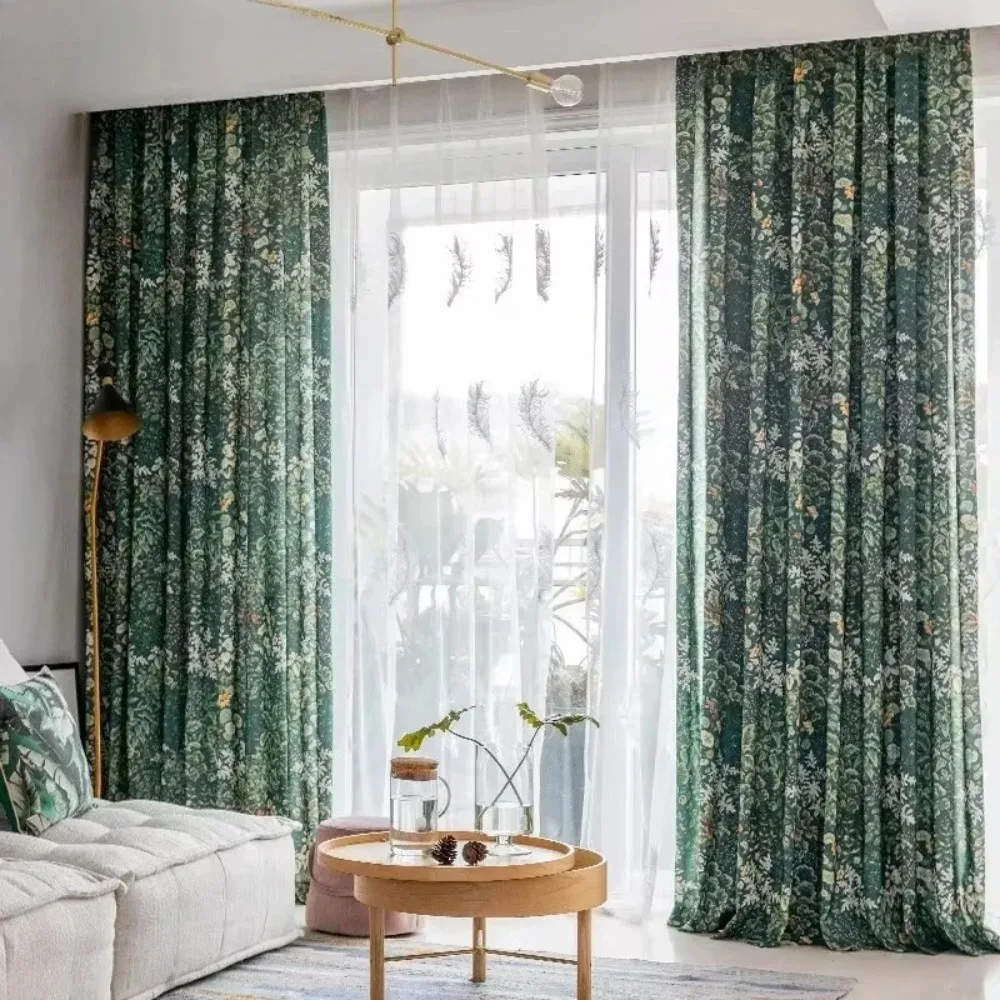 Green retro vivid oil painting style curtains, suitable for living rooms, bedrooms and dining rooms, and available in customizab