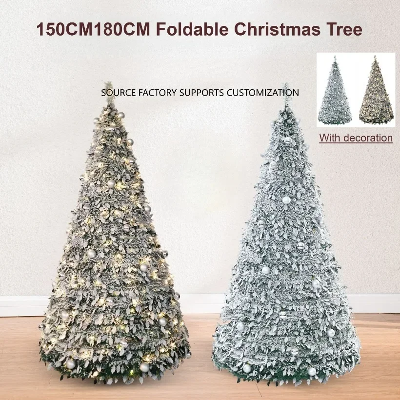 

Artificial Foldable Christmas Tree PVC Material with Decorative Lights Telescopic Christmas Tree1.5m/1.8m Home Party Decorations