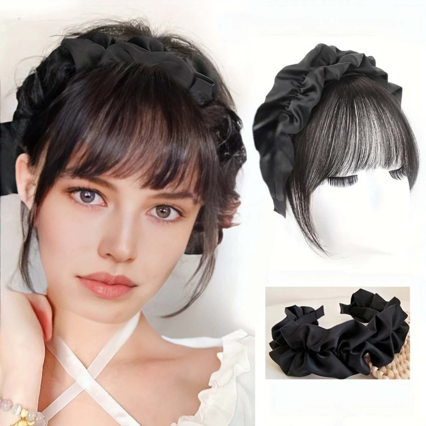 

synthetic cloud fabric headband bangs celebrity bangs wig piece forehead bangs fake black rhinestone bangs