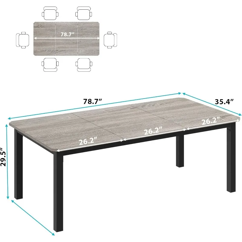 Mesa de comedor industrial para 68 personas, mesa rectangular larga de 78,7" - Gris