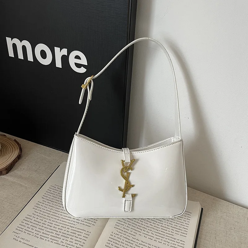 

​2025 SS Y2K Designer Inspired Patent Leather Underarm Bag Women Adjustable Chain Vegan Leather Shoulder Purse​