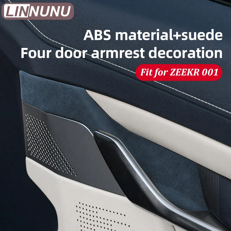 LINNUNU For ZEEKR 001 Car Interior Door Handle Protection Sticker Surface Suede ABS Pattern Modified Door Bowl Decoration Trim