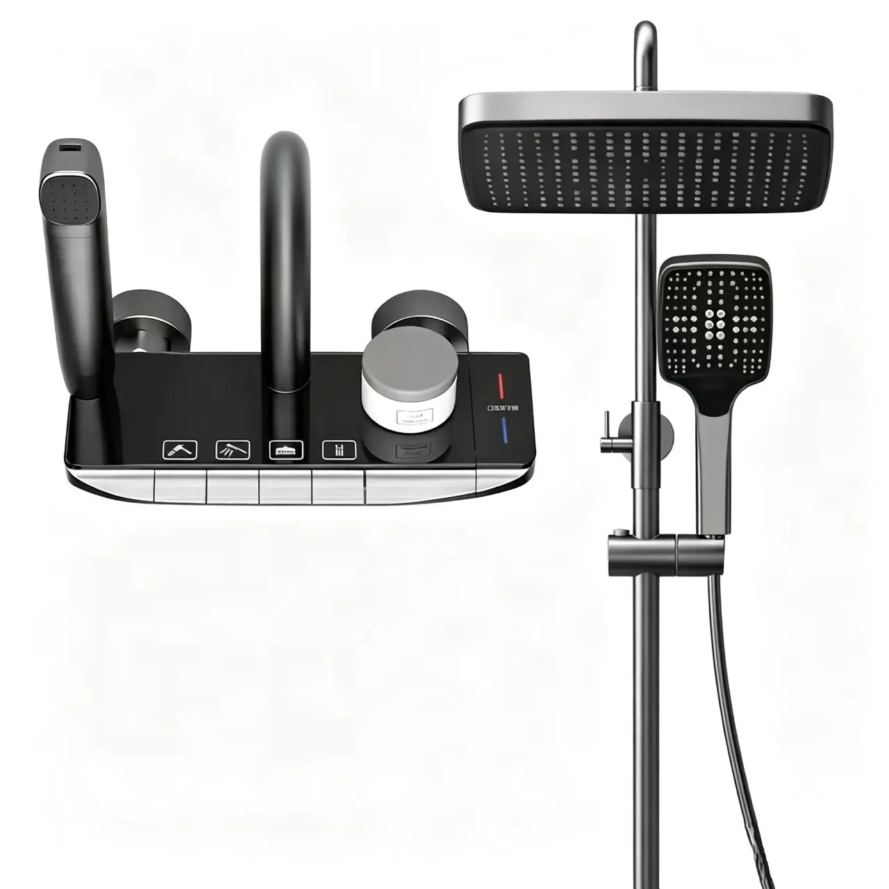 Gunmetal Gray Piano-key Constant Temperature Shower Set, Household Bathroom Booster All-copper Shower Head Sprayer