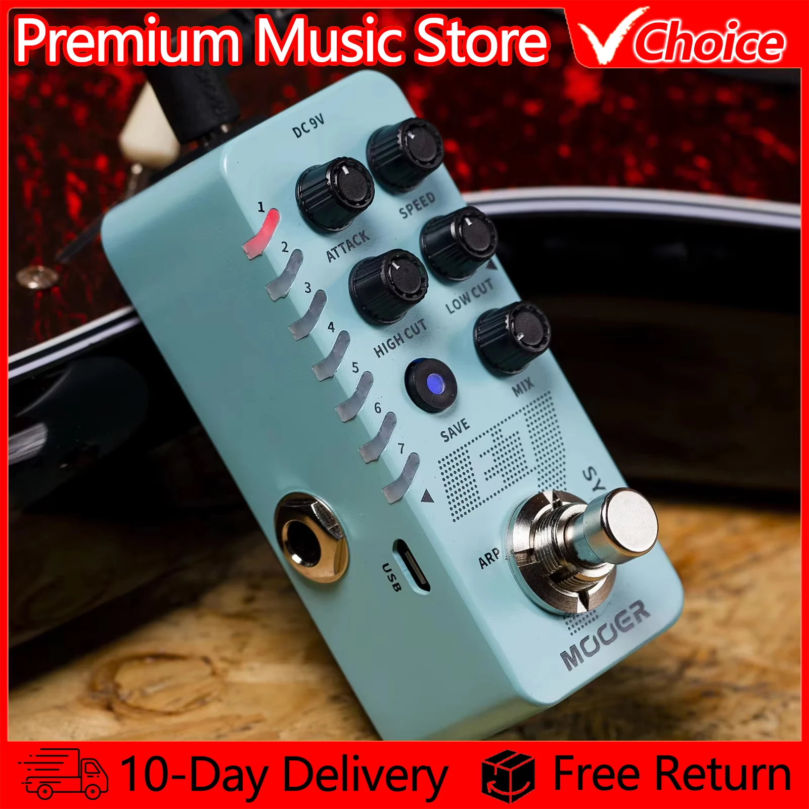 MOOER Guitar Effect Pedal E7 Synth Polyphonic 7-Synthesizer Tones Individual Arpeggiator for Each Tone 7 Slot Presets Guitar