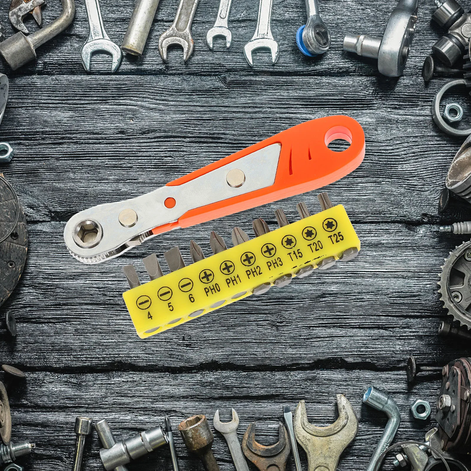 

1 set Mini Ratchet Screwdriver 36 Teeth Bi Directional Orange Inner Spin Yellow Rack Bit Socket Tight Spaces Repair Tool Small