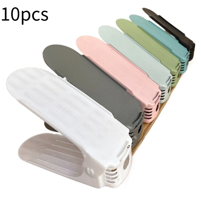10Pcs 4 Gears Adjustable Shoe Stacker Shoe Slots Organizer Shoe Slots Space Saving Saver Household Durable Double Deck Shoe Rack