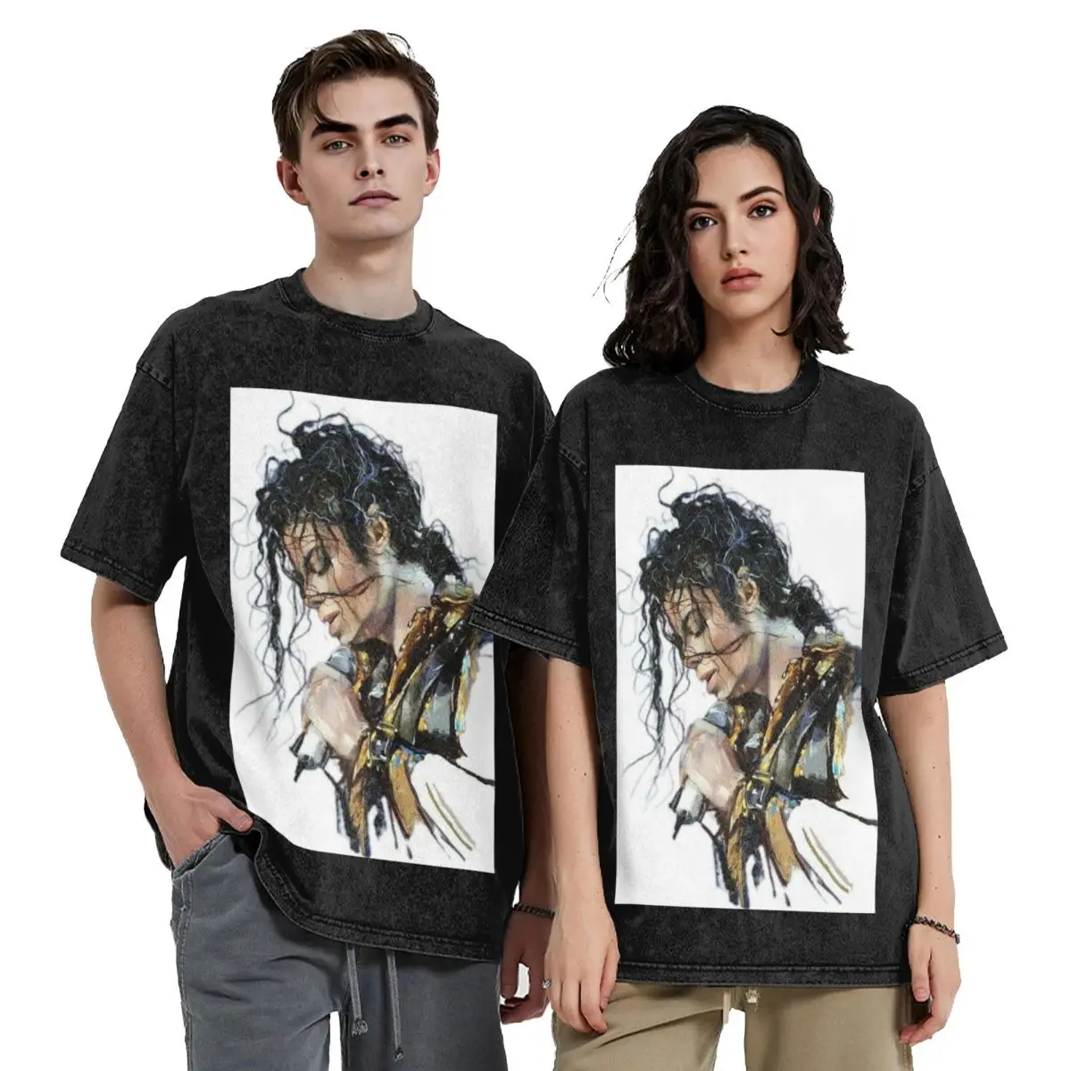 Michael Jackson Musicians Singers Dancers Washed T Shirts Cotton Short Sleeve Hip Hop T-Shirt Streetwear Tops Tees for Men Women
