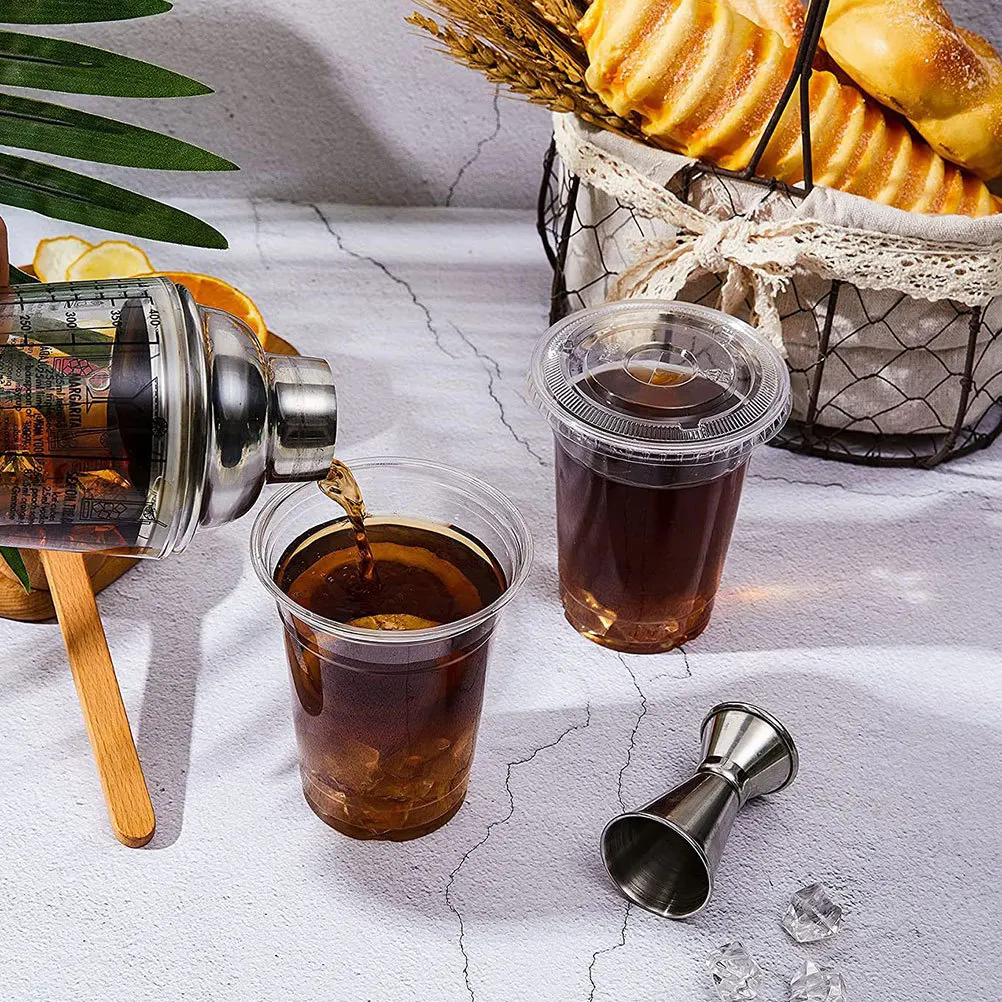 

50pcs Cold Drink Clear Beverage Cups For Iced Coffee Tea Juice Portable Disposable Drinking Cups With Lid Smooth Rim Round