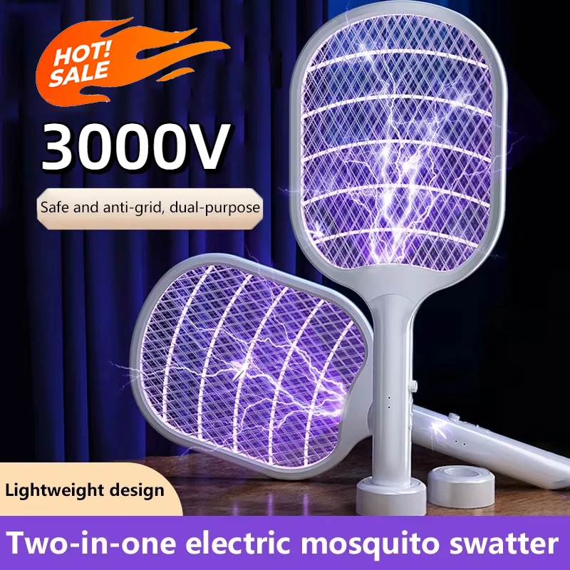 3000V Electric Mosquito Swatter 2-In-1 Rechargeable Mosquito Swatter Household Multifunctional Automatic Mosquito Swatter