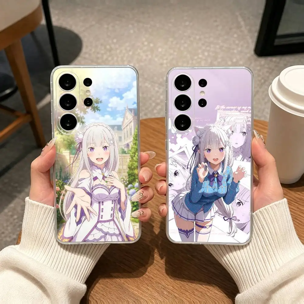 Re Zero E-Emilia gift Phone Case For Samsung S25,S24,S21,S22,S23,S30,Ultra,S20,Plus,Fe Transparent Cover